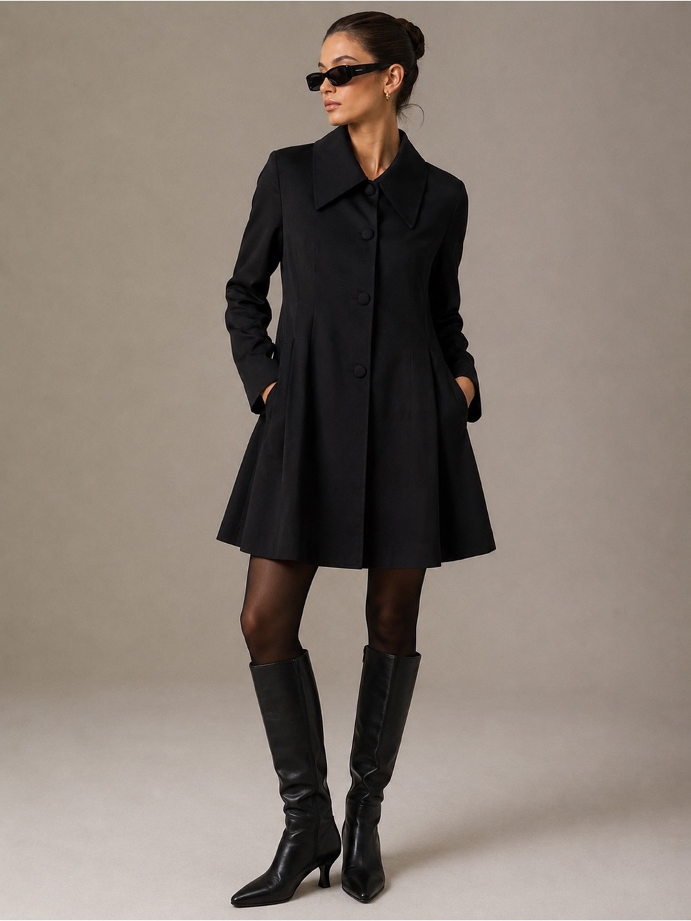 ISABELLA CAMARD  black pea coat with inverted pleated back Size 2 VINTAGE